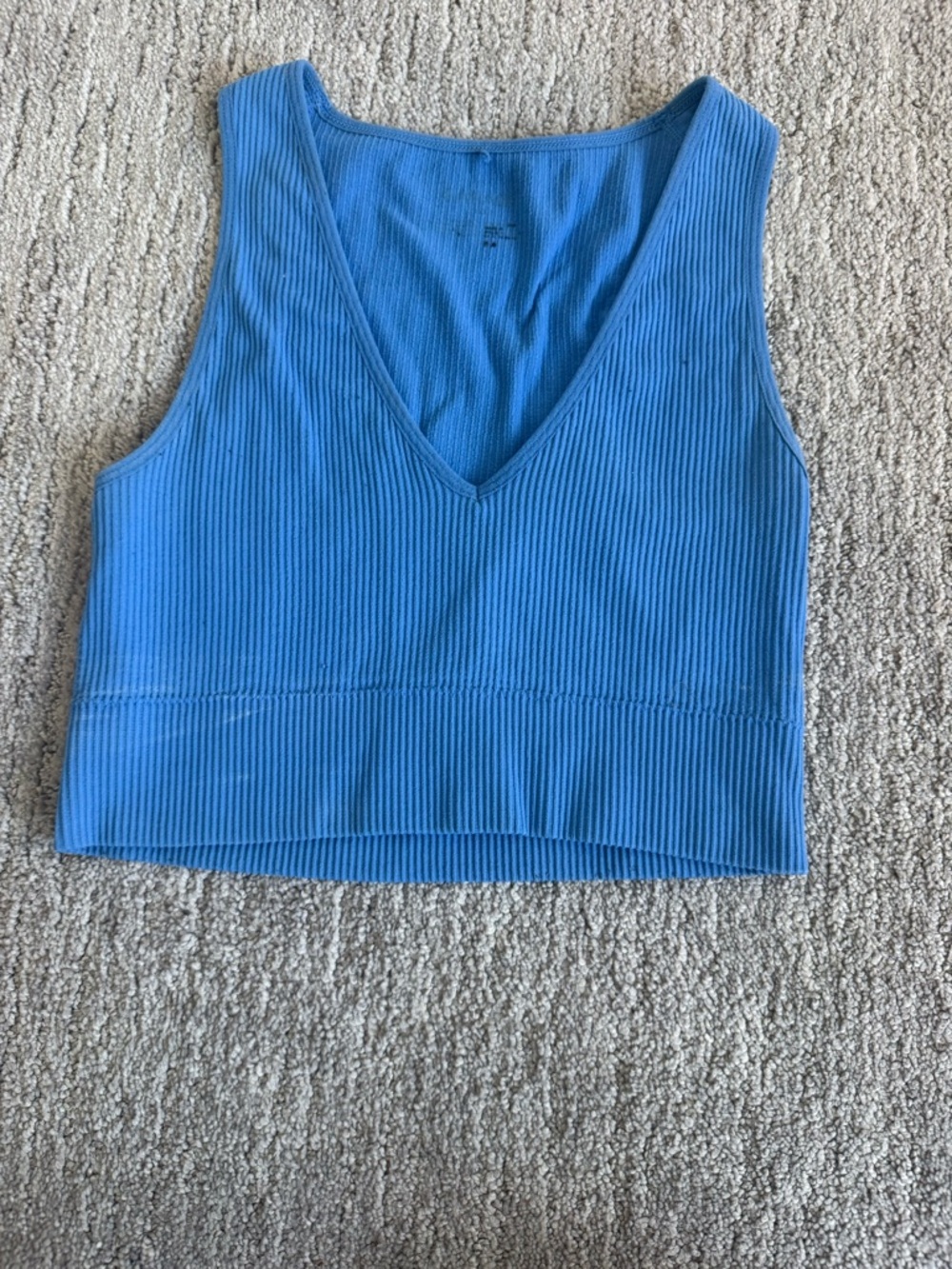 Garage Blue Ribbed V-Neck Crop Tank Top